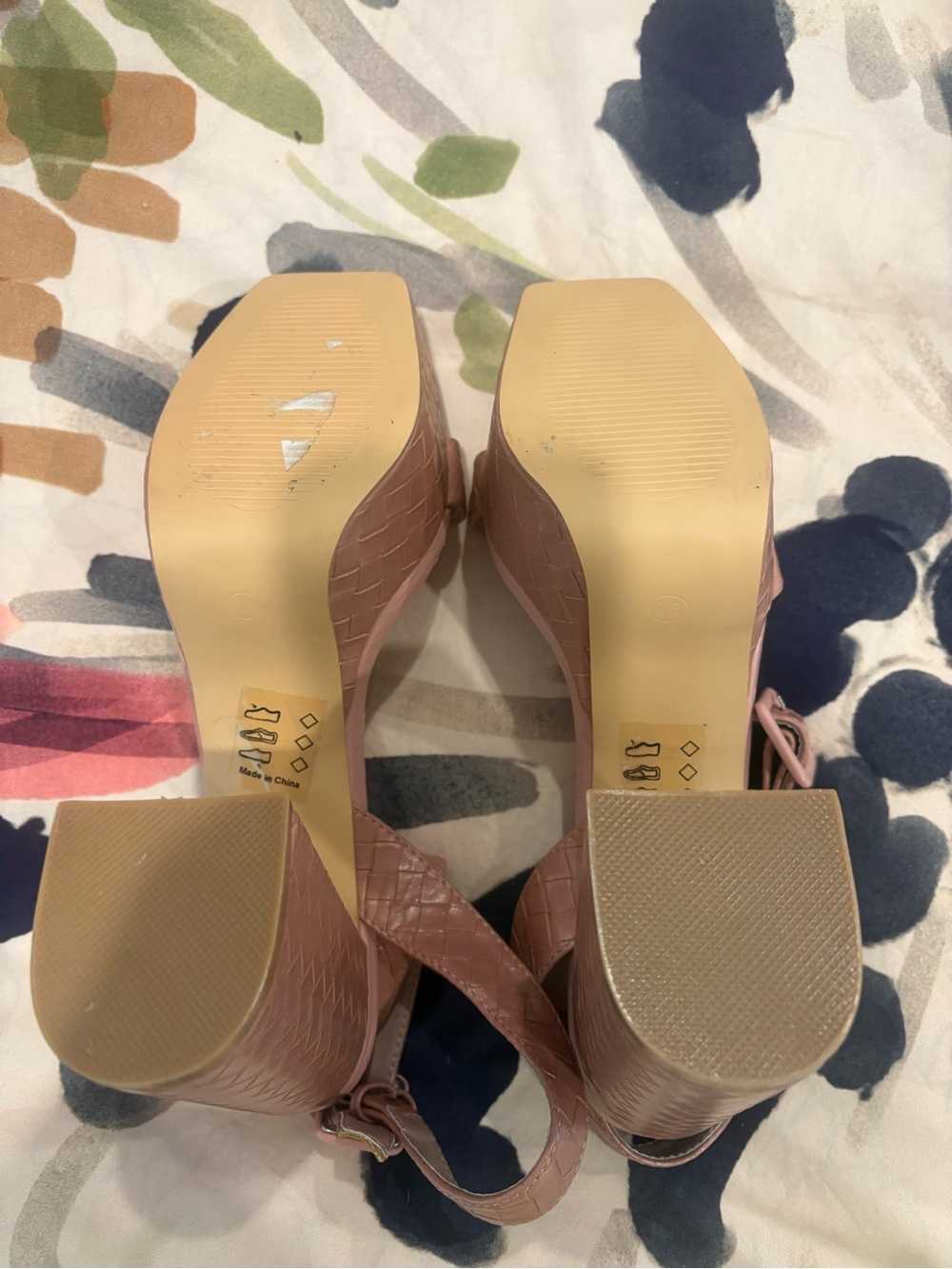 Shoe Republic LA Pink Croc-Embossed Block Heel Sandals